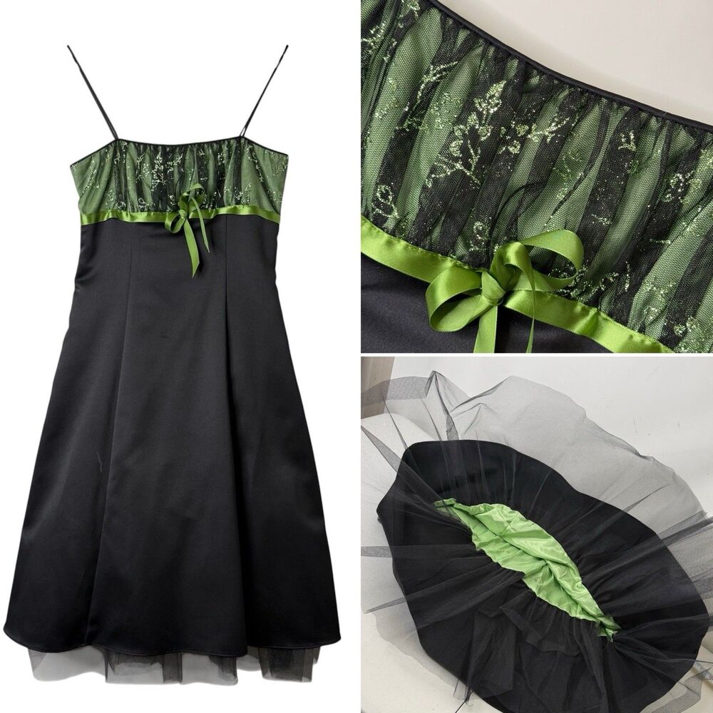 Vtg 90s Zum Zum Niki Livas Babydoll Dress Green Black Whimsigoth Dark Fairy Sz 3